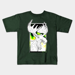 white moose in aurora borealis Kids T-Shirt